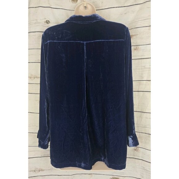 Sundance Blue Velvet Popover Top M Tunic Long Sleeves Silk Blend V-Neck - Picture 5 of 7